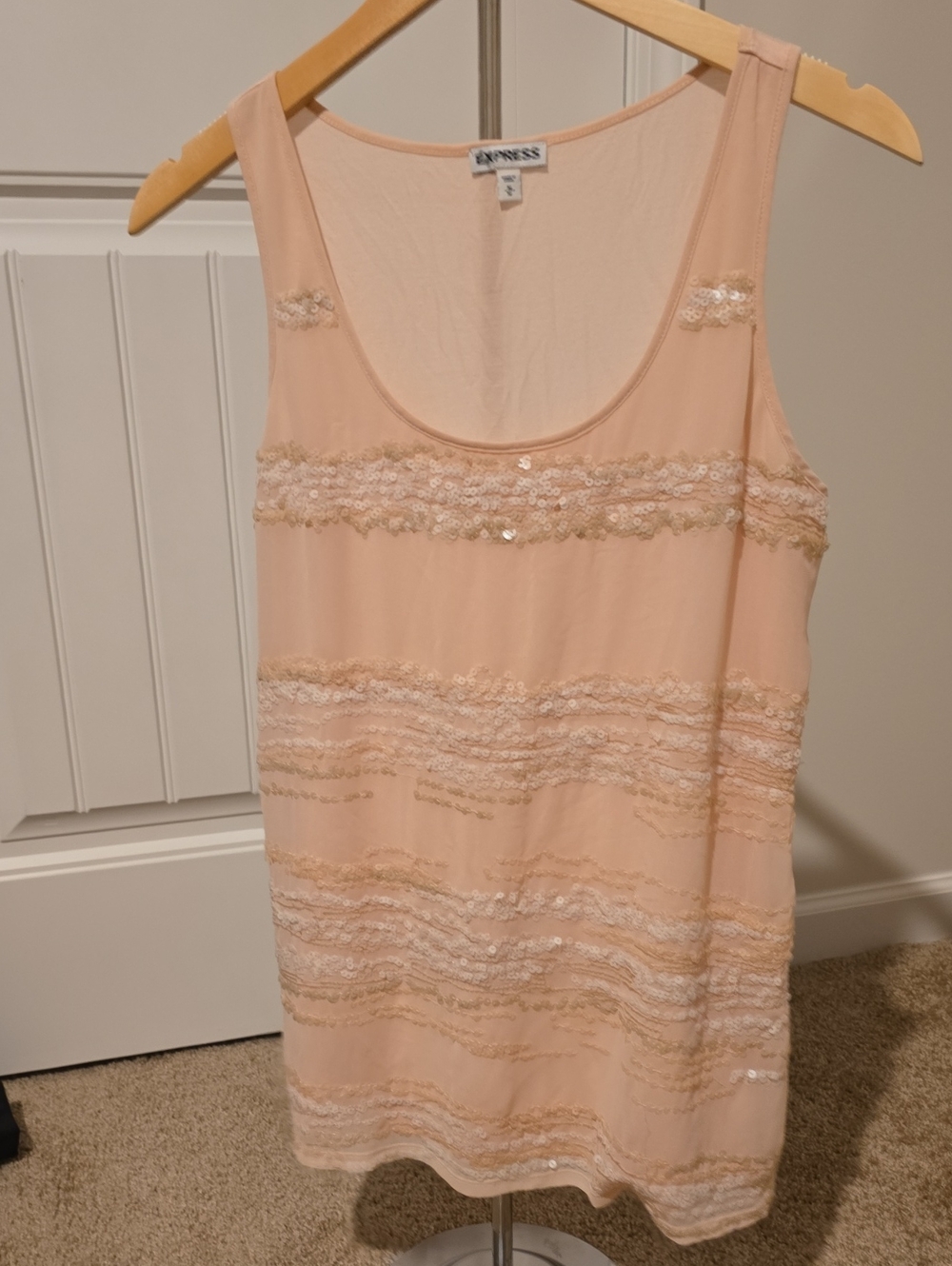 Express Peach Sequin & Lace Scoop Tank